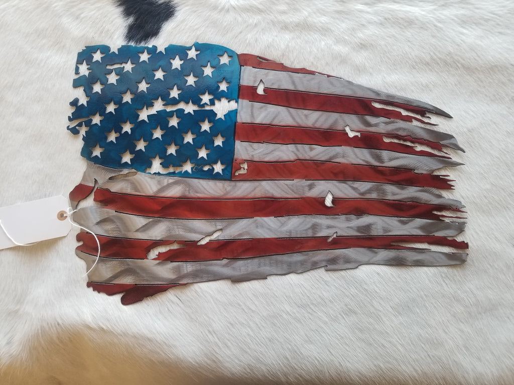 Tattered Metal American Flag 24 inch wide STOCK ITEM1