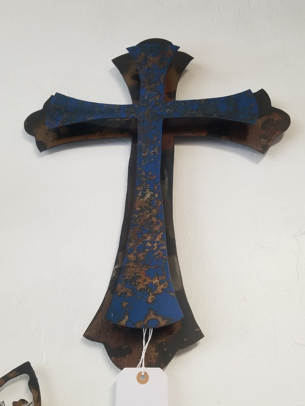 Celtic Cross 3-D Metal Art in Blue 2ft tall STOCK ITEM!