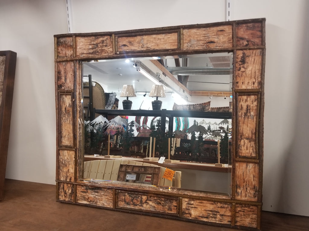 BIRCH BARK FRAMED BEVELED MIRROR 30X26 - STOCK ITEM!