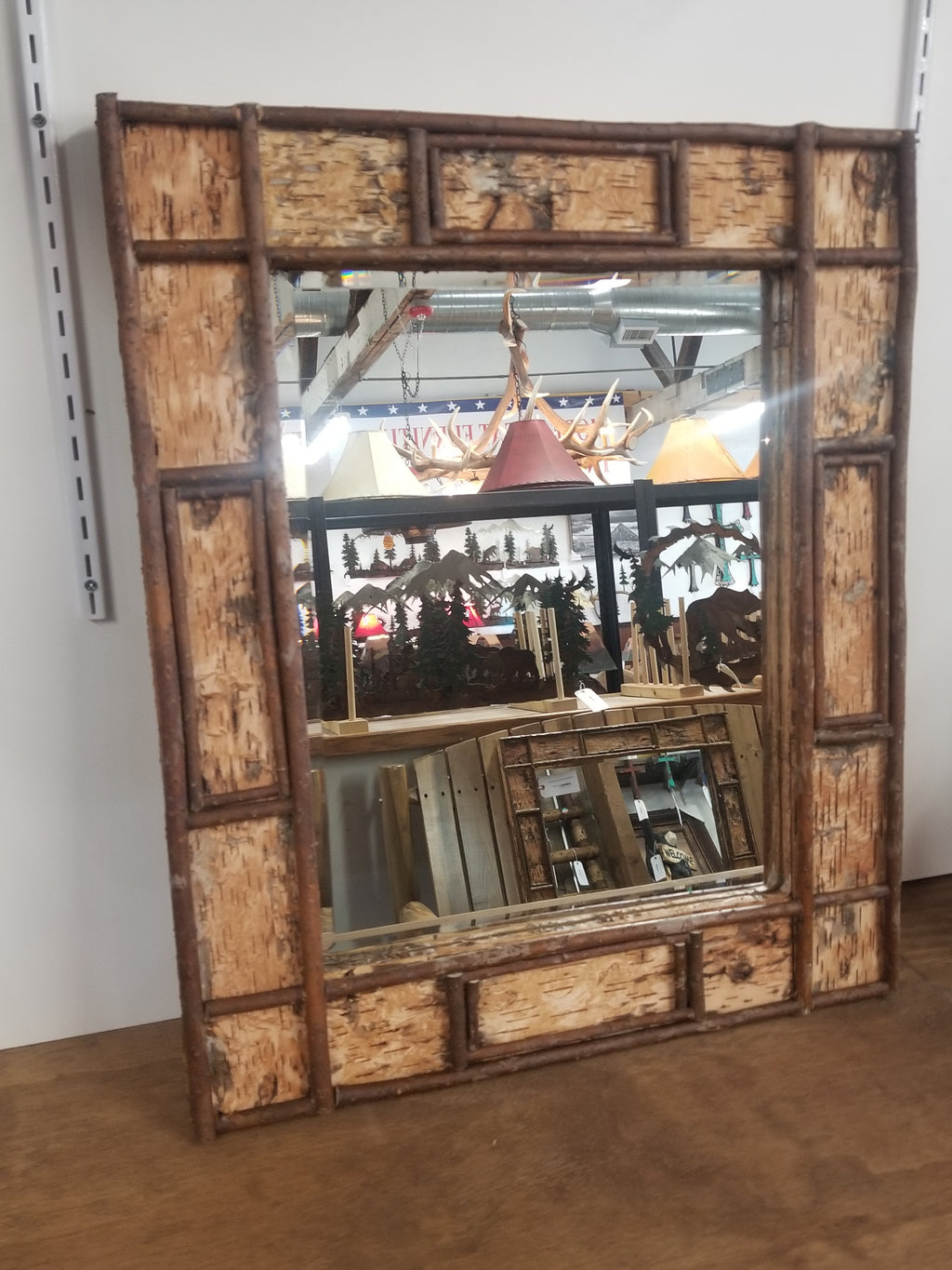 BIRCH BARK FRAMED BEVELED MIRROR 26X22 - STOCK ITEM!