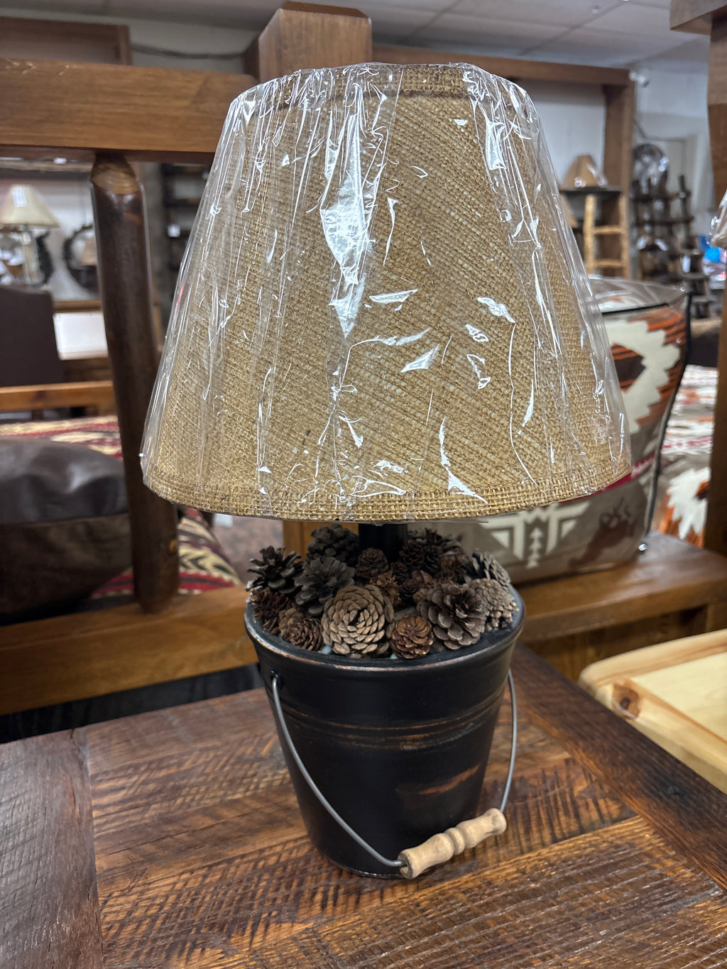 Bucket of Pine Cones Lamp