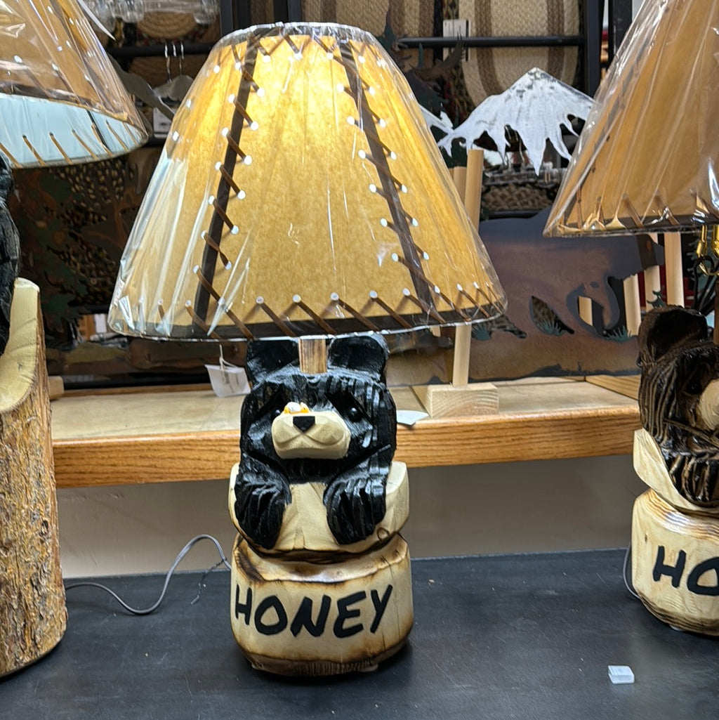Black Bear in Honey Pot Lamp Including Shade 22” Tall, Stock Item!