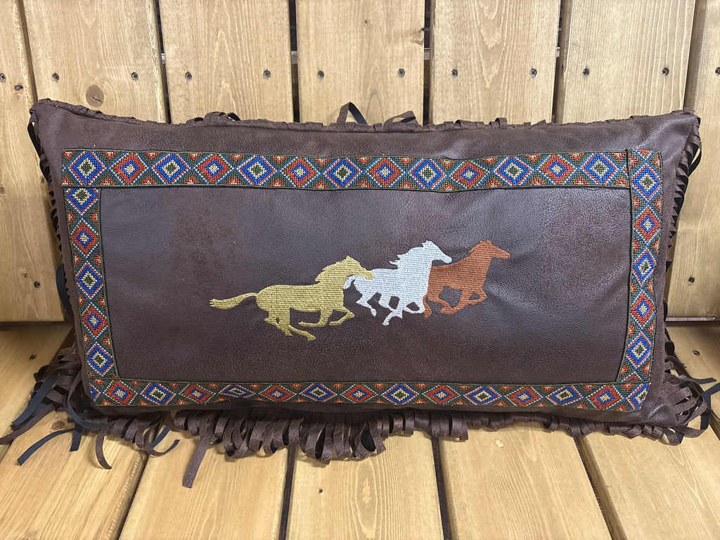 Three Horses Embroidered Pillow