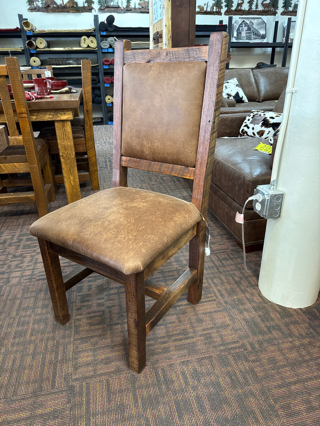 Reclaimed Barnwood Colonial side chair with leather seat and back - Stock Item! Save 20%!