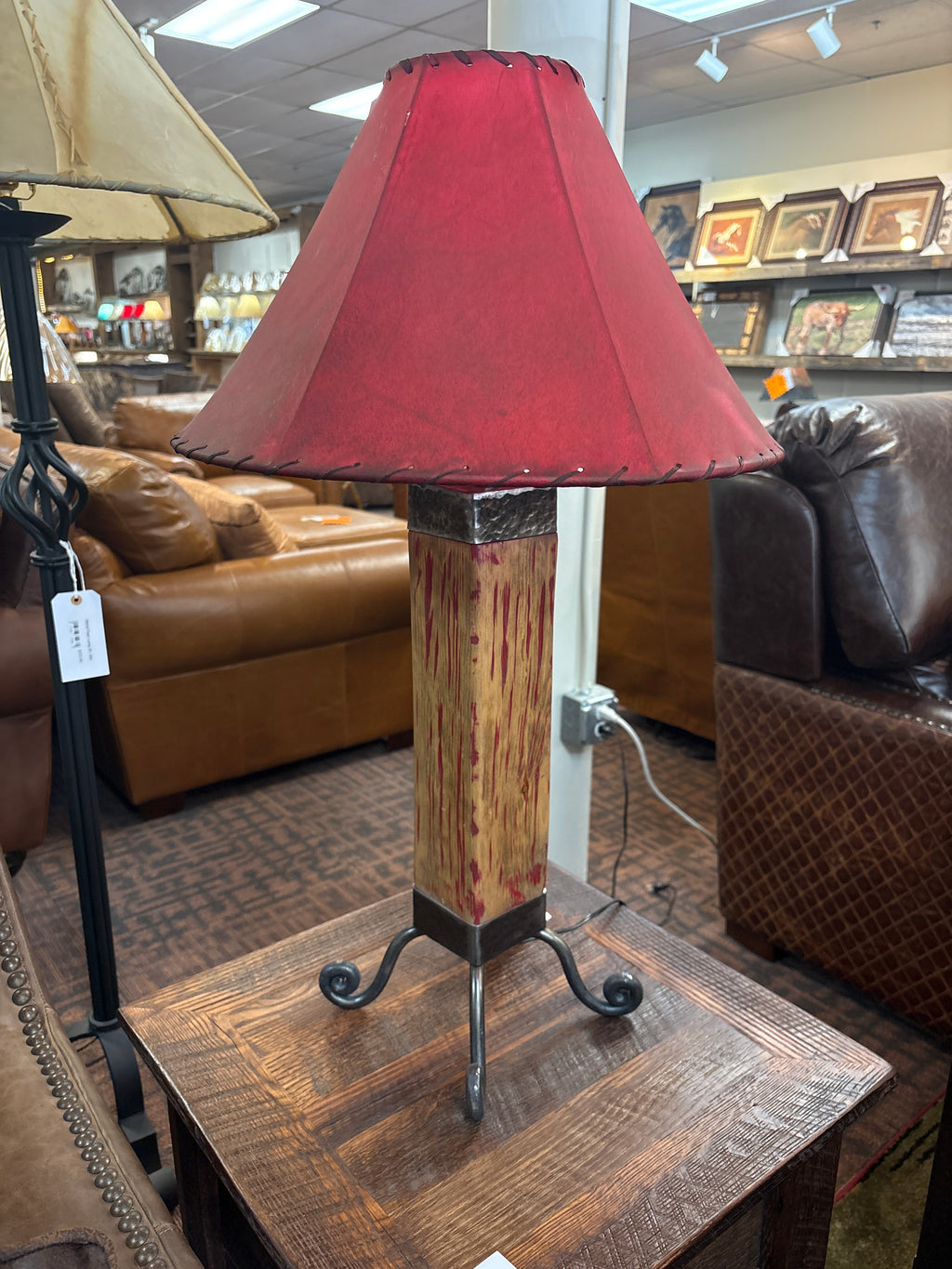 Wood Table Lamp Metal Accents HJTL 001 Red