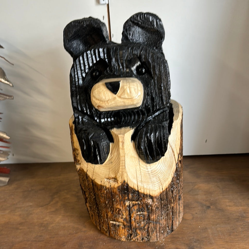 Black Bear in Stump 12” Tall, Stock Item!