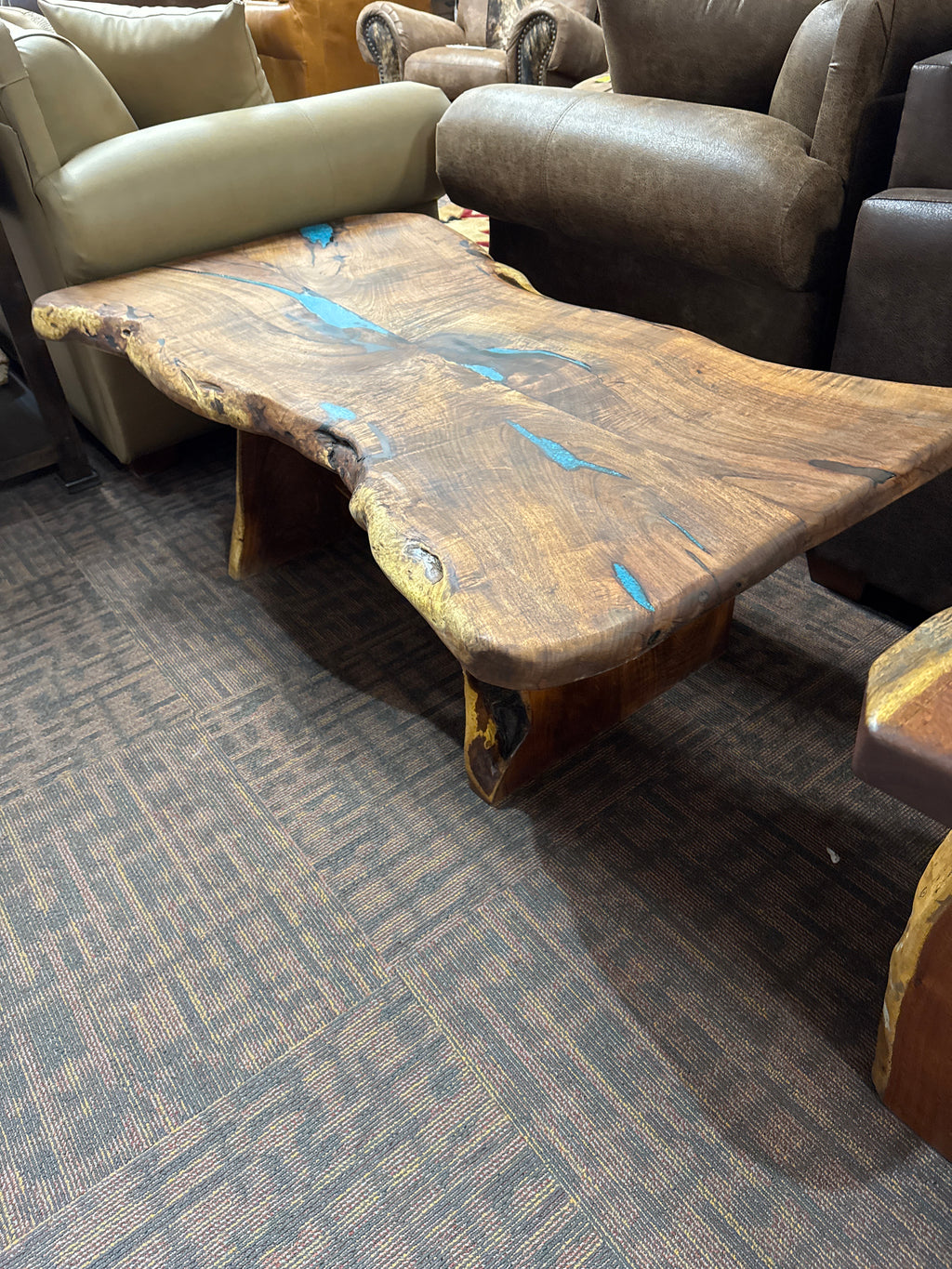 Save 25%! Mesquite 53” live edge coffee table with turquoise inlay