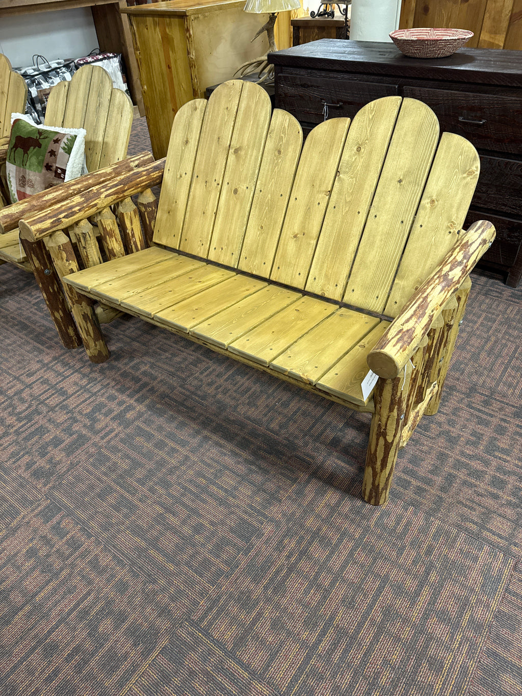 GLACIER OUTDOOR LOG BENCH - STOCK ITEM! - SAVE 20%!