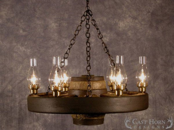 The Small Faux Wagon Wheel Chandelier with uplights - Stock Item!