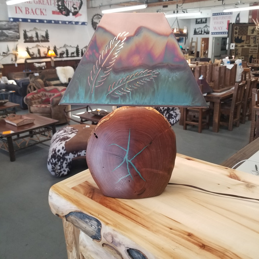 MESQUITE LAMP WITH TURQUOISE INLAY AND SOLID COPPER SHADE 18" - Stock Item!