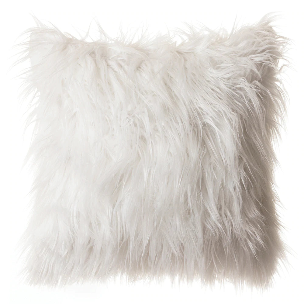 White Mongolian Faux Fur Pillow - Stock Item!