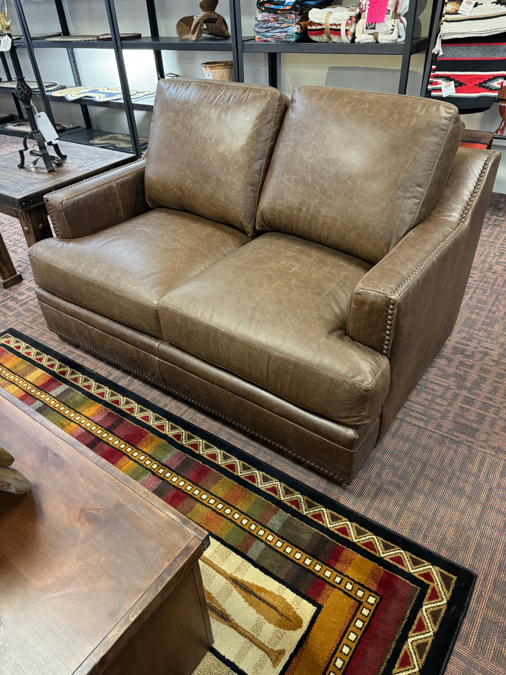 Ancient Brown Leather Loveseat - Stock Item! Save 20%!