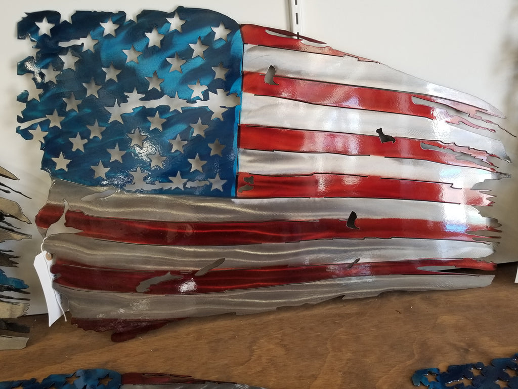 Tattered Metal American Flag 30 inch wide STOCK ITEM!