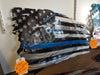 Tattered Metal Blue Line American Flag 30 inch wide STOCK ITEM!