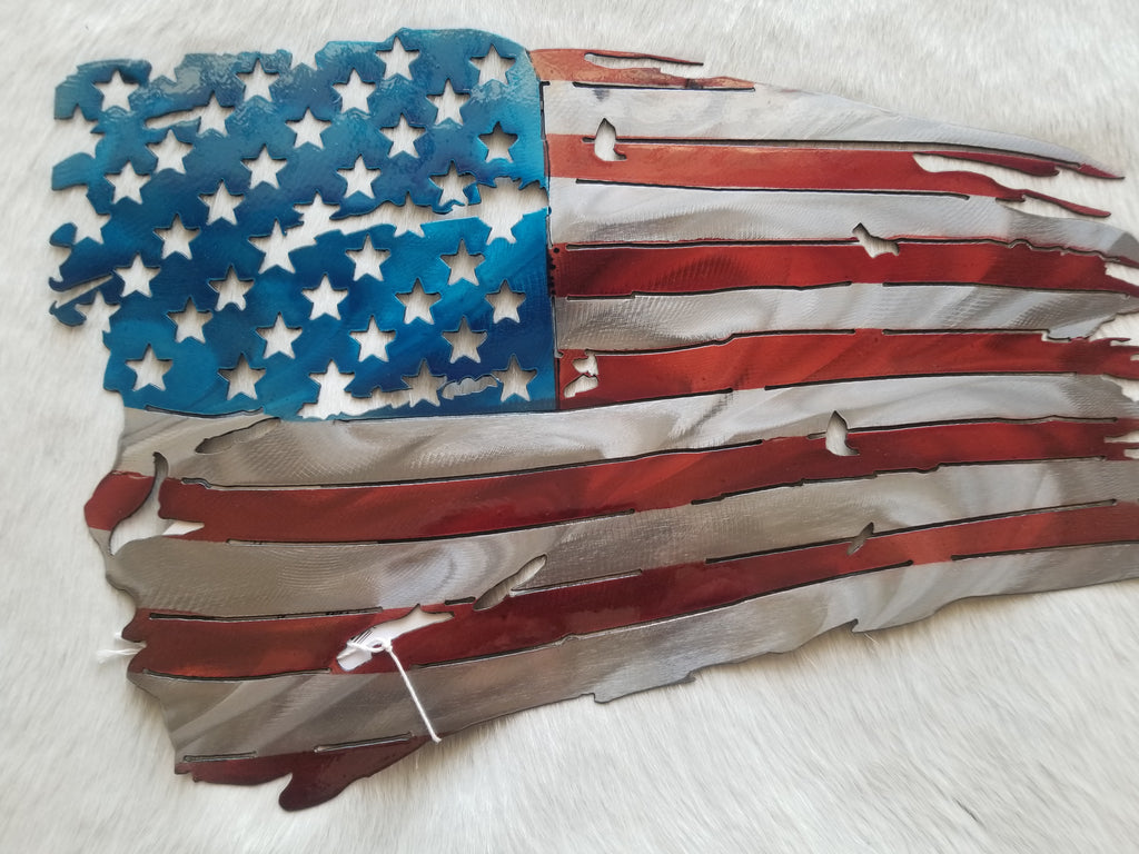 Tattered Metal American Flag 18 inch wide STOCK ITEM!