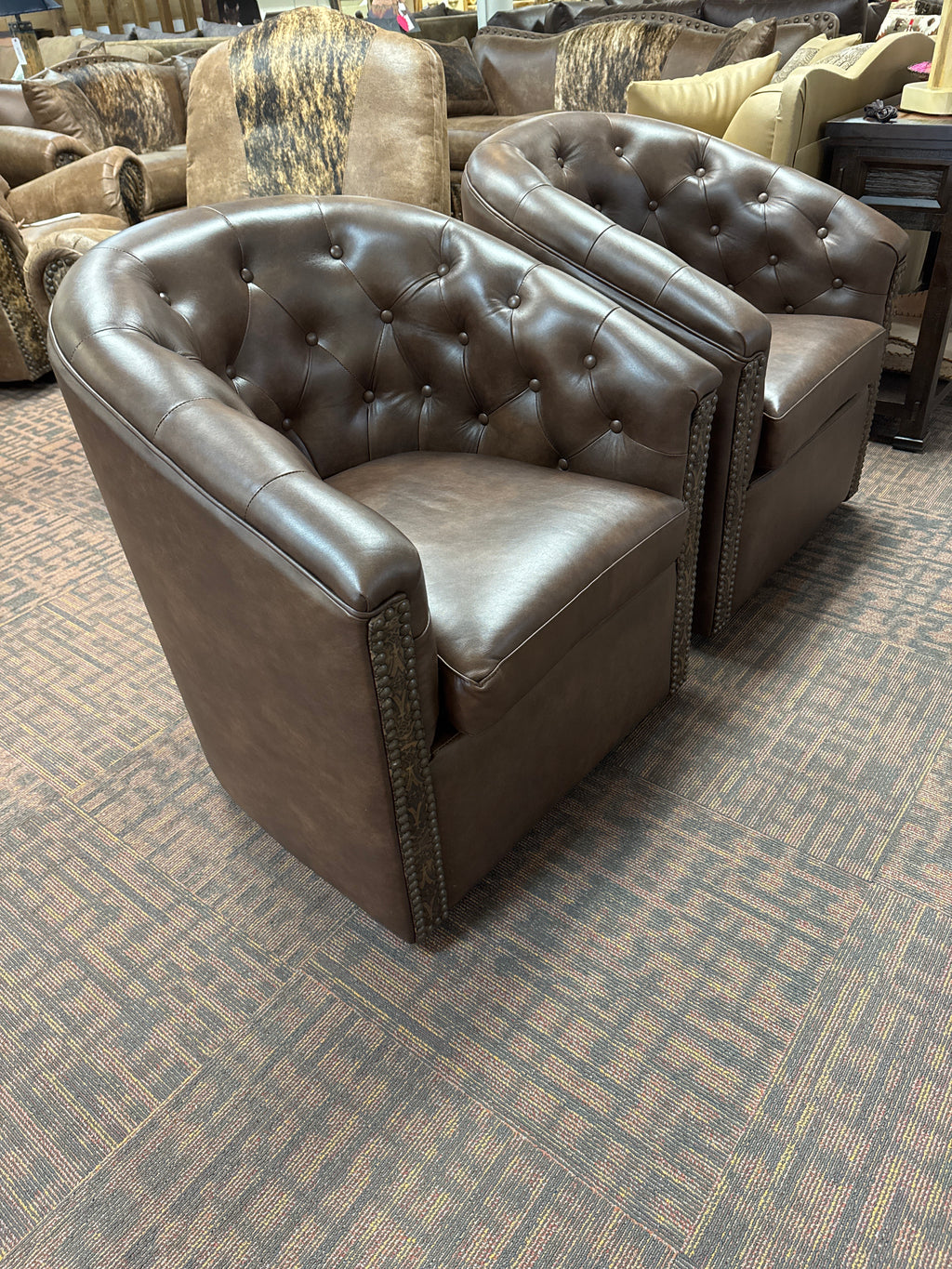 Houston Swivel Leather Barrel Chair. Stock Item! Save 30%!