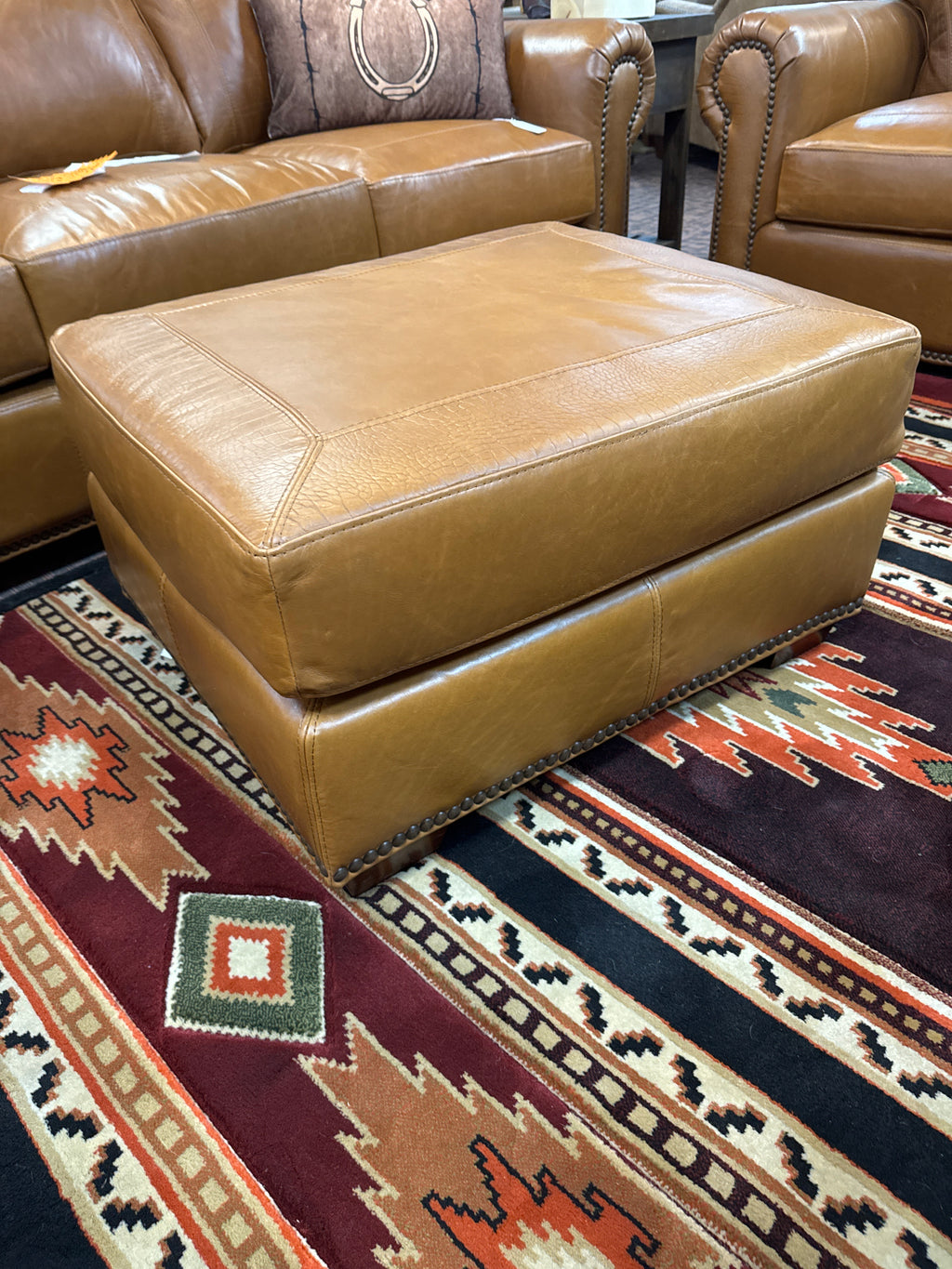 Saddle Glove Leather Ottoman. Stock Item! Save 20%!