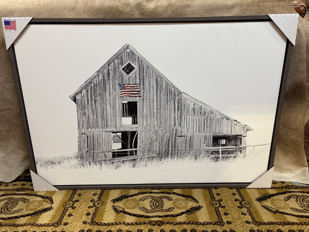 Old Barn, Flag in White