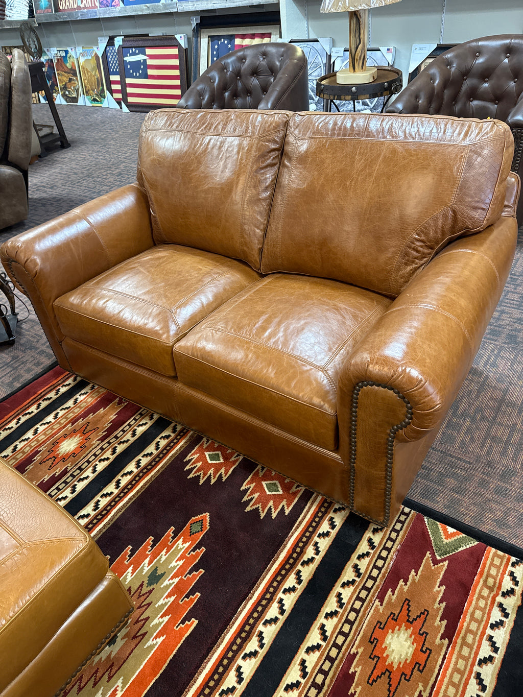 Saddle Glove Leather Loveseat. Stock Item! Save 20%!