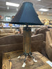 Wood Table Lamp Metal Accents HJTL 002 TURQUOISE