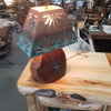 MESQUITE LAMP WITH TURQUOISE INLAY AND SOLID COPPER SHADE 16" - Stock Item!