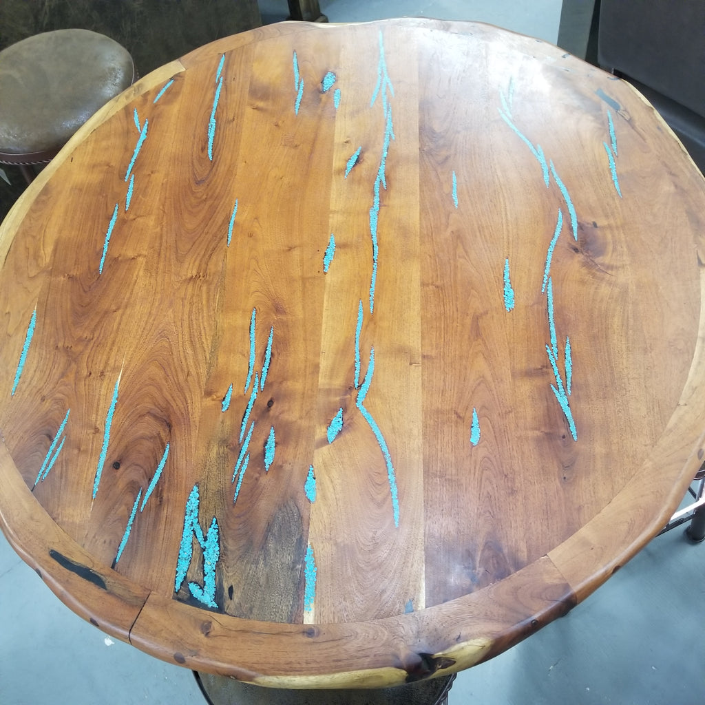 Mesquite Pub table with Turquoise Inlay - Stock Item!