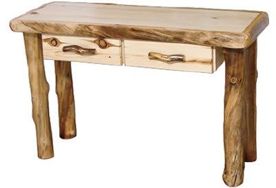 ASPEN LOG Sofa Table with Drawer in Flat Front (48″W)  in Natural Panel & Natural Log