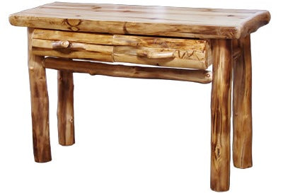 ASPEN LOG Sofa Table with Drawer in Log Front (48″W)  in Wild Panel & Natural Log