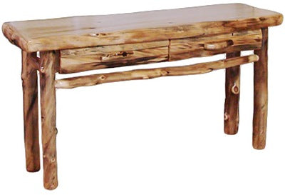 ASPEN LOG Sofa Table with Drawer in Log Front (60″W)  in Natural Panel & Natural Log