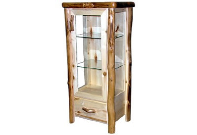 ASPEN LOG 1 Drawer Curio in Flat Front (27″W)  in Natural Panel & Natural Log.