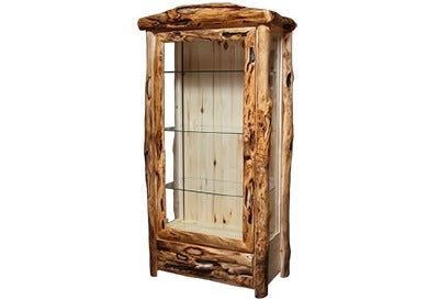 ASPEN LOG 1 Drawer Display Cabinet in Log Front (39″W)  in Natural Panel & Gnarly Log.