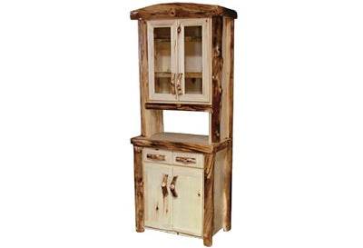 ASPEN LOG Buffet and Hutch in Flat Front (33″W) in Natural Panel & Natural Log