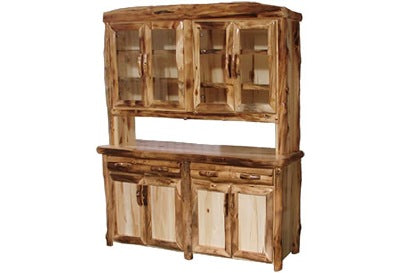 ASPEN LOG Buffet and Hutch in Log Front (72″W)  in Natural Panel & Natural Log.